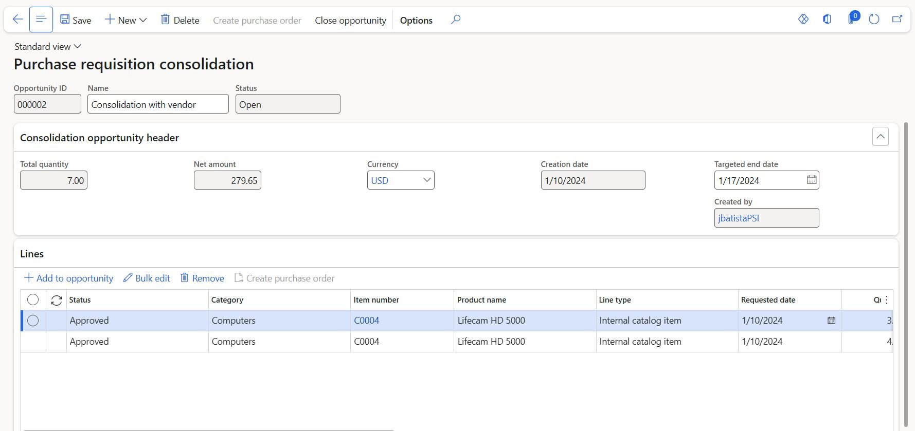 Dynamics 365 Purchase Requisition Consolidation Selections