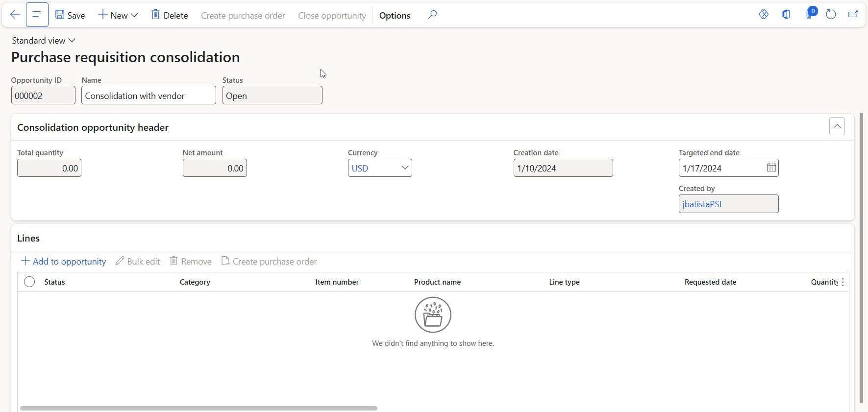 Dynamics 365 Purchase Requisition Consolidation