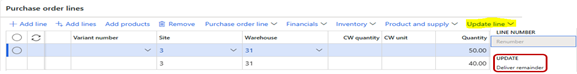 Microsoft Dynamics 365 FO Cancel Delivery Remainder Update Line